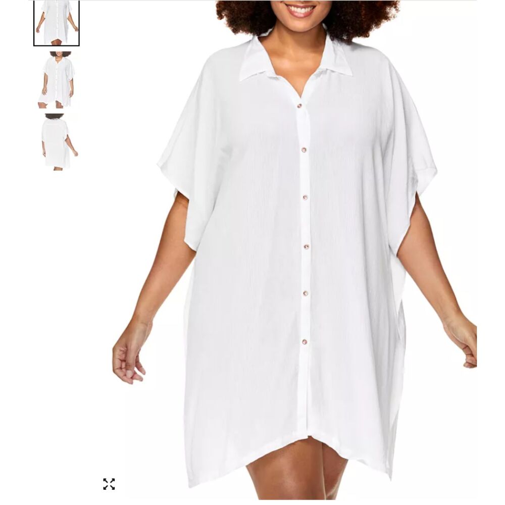 NWT Raisins Curve Vacay Button Up White Tunic Cover Up 3X Rayón